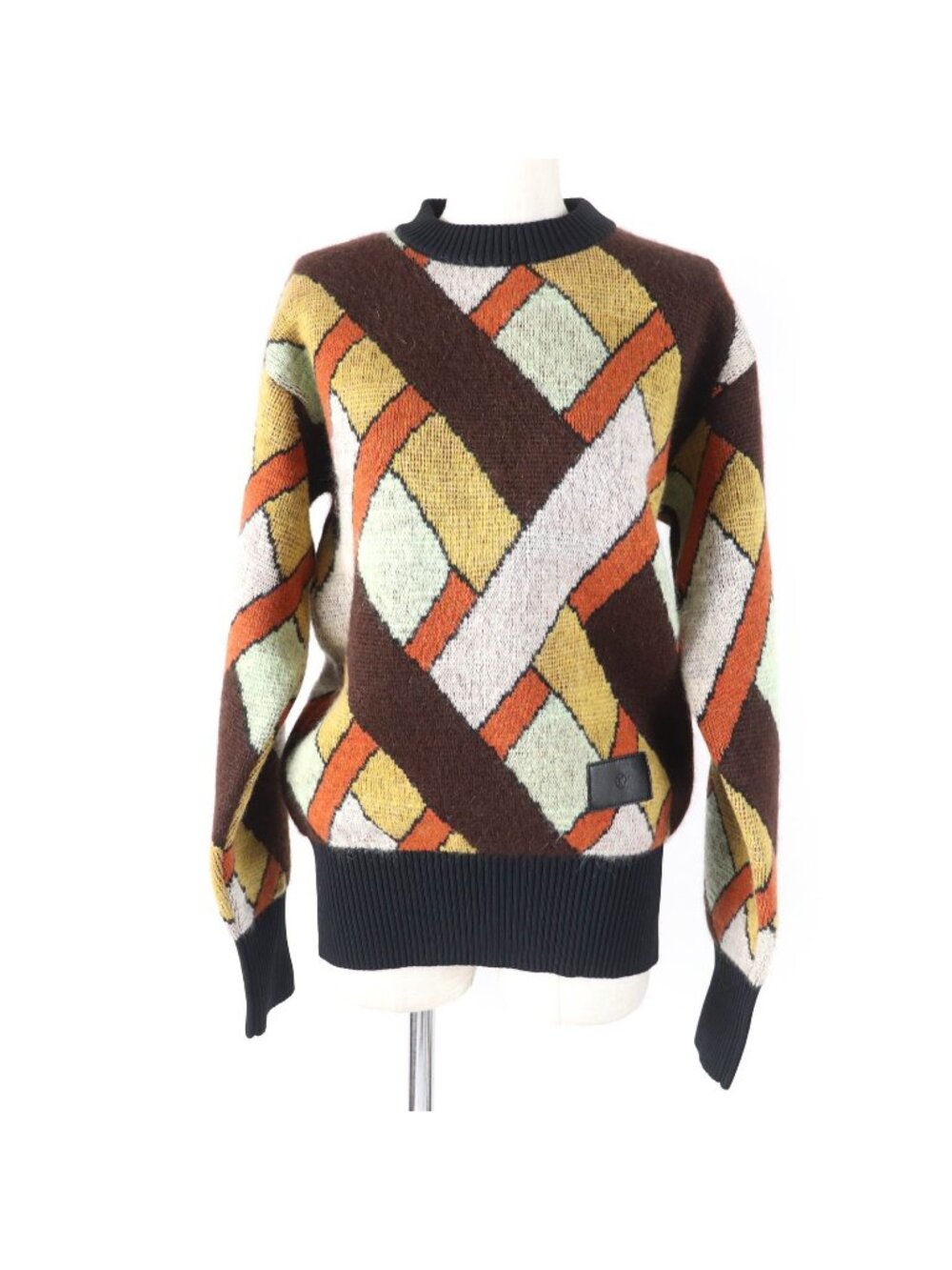 Louis Vuitton Wool Mohair Blend Leather Logo Patch Long Sleeve Knit Multi